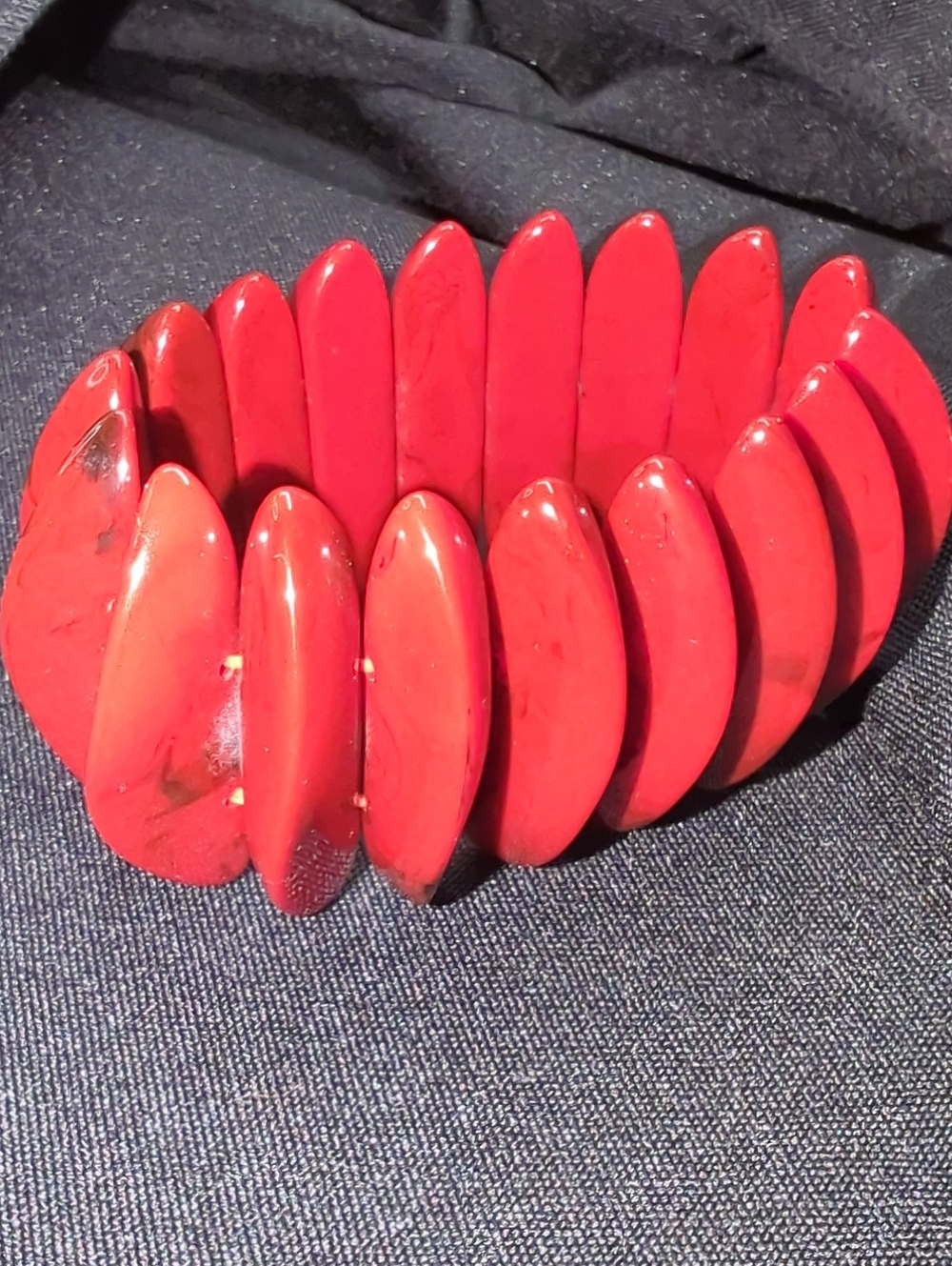 Red Stretch Dyed Tigua Nut Statement Bracelet - Women Jewelry